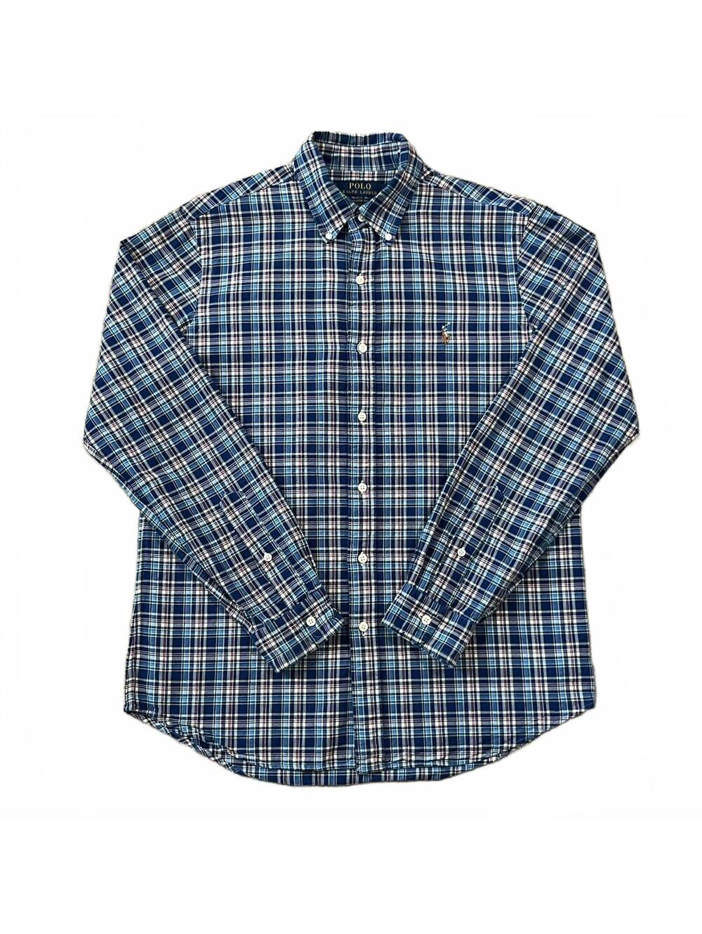 Polo Ralph Lauren Mens Blue Plaid Long Sleeve Button Up Shirt Size Medium